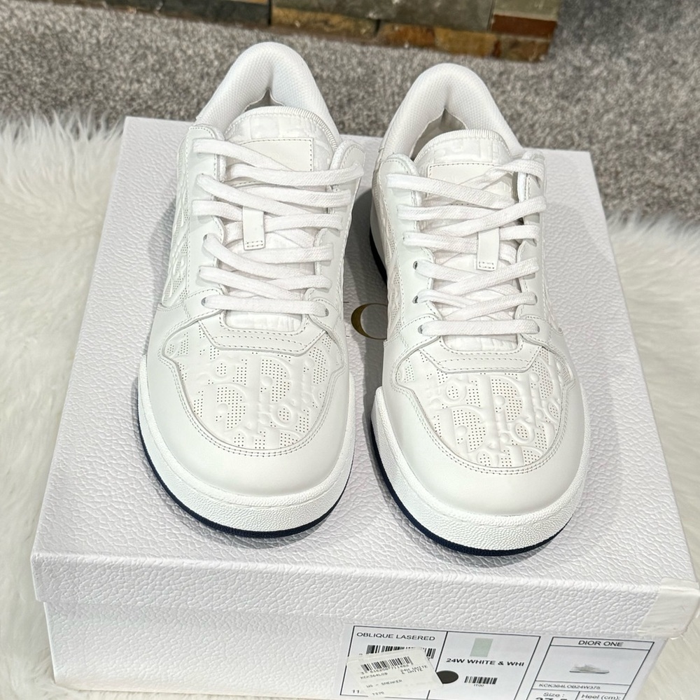 SOLD‼️Christian Dior - Dior One White Oblique Perforated Calfskin Womens Sneaker - Picture 11 of 14